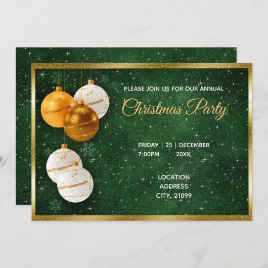 Invitation Boules De Noël Gold Et Whiite (Devant / Derrière)