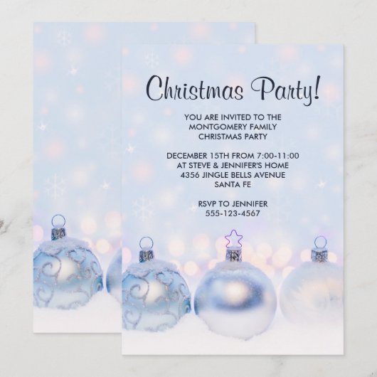 Invitation Boules de Noël métalliques décoratives magiques po (Devant / Derrière)