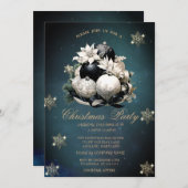 Invitation Boules de Noël noir blanc, Snowflakes Company (Devant / Derrière)