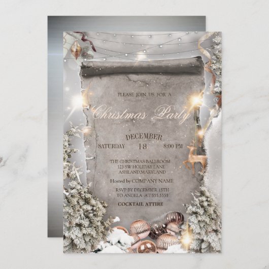 Invitation Boules de Noël, Pine Argent Lumière Noël (Devant / Derrière)