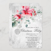 Invitation Boules de Noël, Poinsettia fête de Noël Gris (Devant / Derrière)