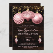 Invitation Boules de Noël Rose Clair Élégantes Nouvel An (Devant / Derrière)