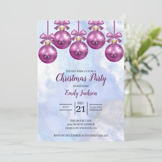 Invitation Boules de Noël roses (Debout devant)