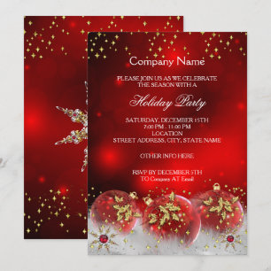 Invitation Boules de Noël Rouge Or d'Entreprise Fête de Noël