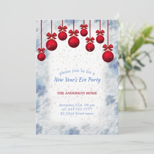 Invitation Boules de Noël rouges (Debout devant)