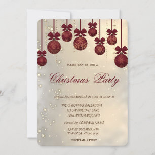 Invitation Boules de Noël rouges élégantes et tendance, fête