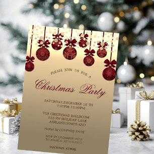 Invitation Boules de Noël rouges,Points Fête de Noël d'entrep