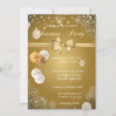 Invitation Boules de Noël, Ruban doré, Fête de Noël d'entrepr (Devant)