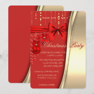 Invitation Boules de Noël, Ruban, Rouge, Or Entreprise Fête