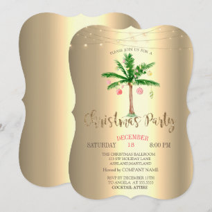 Invitation Boules de Noël sur palmier,Guirlande lumineuse dor