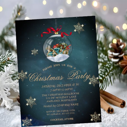 Invitation Boules de Noël sympas, Flocons de neige Fête de No