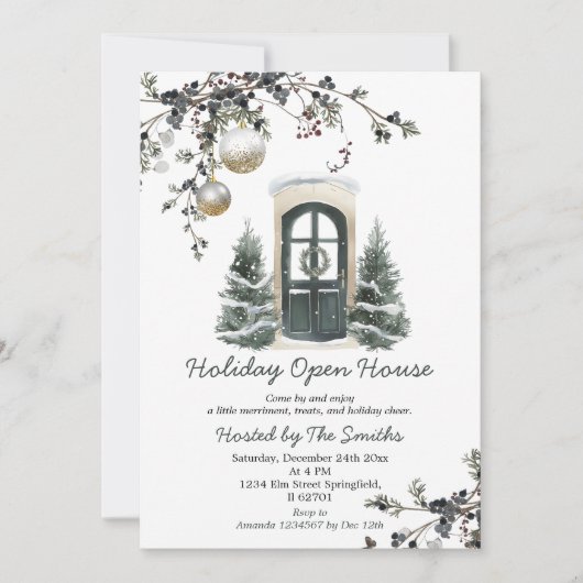 Invitation Boules de Noël vertes d'hiver Maison ouverte pour (Devant)