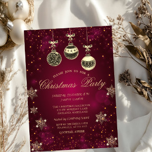 Invitation Boules de Noël vintage, entreprise rouge Flocons d