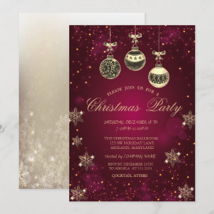 Invitation Boules de Noël vintage, entreprise rouge Flocons d
