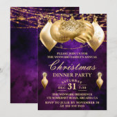 Invitation Boules de Noël Violet et Or (Devant / Derrière)