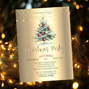 Invitation Boules de sapin de Noël, Société de Noël dorée