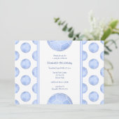 Invitation boules de soccer bleu poussiéreux motif girly anni (Debout devant)