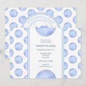 Invitation boules de soccer bleu poussiéreux motif girly anni (Devant / Derrière)