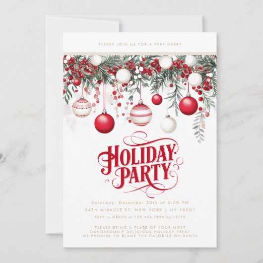 Invitation Boules décoratives rouges et blanches pour fêtes D (Devant)