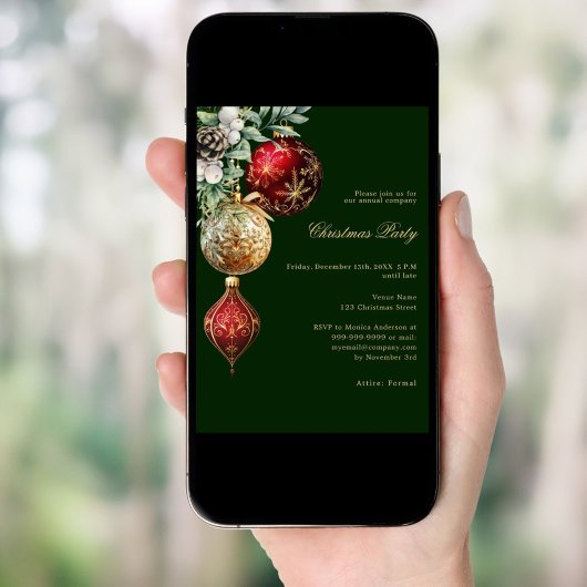 Invitation Boules d'or rouge vert affaires Noël fête