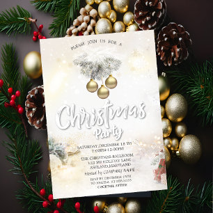 Invitation Boules dorées Présents Société de Noël