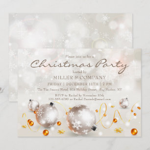 Invitation Boules élégantes argent or Noël d'entreprise