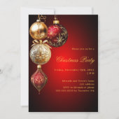 Invitation Boules en or rouge QR code Noël (Devant)