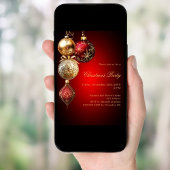 Invitation Boules en or rouge QR code Noël