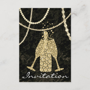 Invitation Boules en verre d'or noir blanc Champagne Toasts