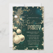 Invitation Boules étoiles branches dorées Société Noël vert (Devant)