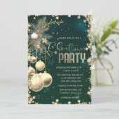 Invitation Boules étoiles branches dorées Société Noël vert (Debout devant)