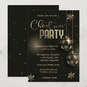 Invitation Boules Flocons de Neige Dorés Noël Entreprise