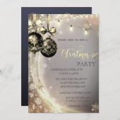 Invitation Boules noires de Noël, Lumières à cordes, Flammes  (Devant / Derrière)