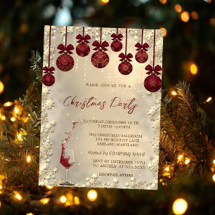 Invitation Boules rouges de Noël avec noeud,Invitation de fêt
