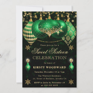 Invitation Boules scintillantes vertes et dorées Sweet Sixtee