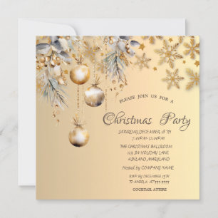 Invitation Boules Vintage Or Flocons de Neige Noël d'entrepri