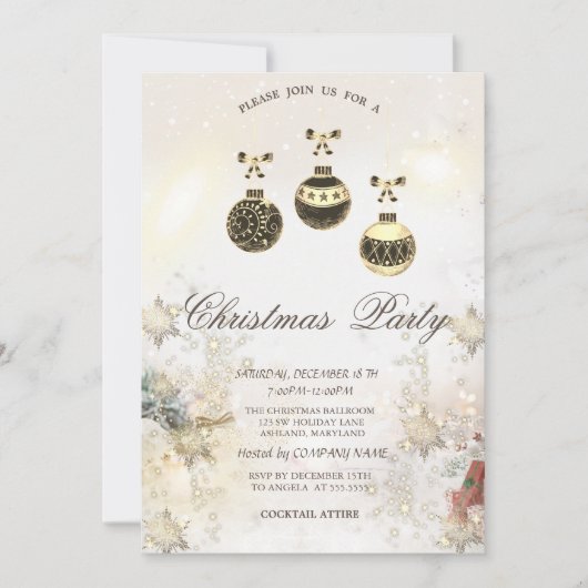 Invitation Boules vintages, Snowflakes Présente Société (Devant)