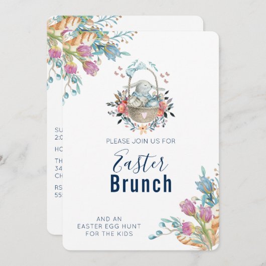 Invitation Boulet mignon en Panier & Fleurs de tulipe Brunch  (Devant / Derrière)