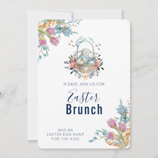 Invitation Boulet mignon en Panier & Fleurs de tulipe Brunch  (Devant)
