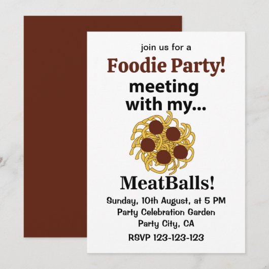 Invitation Boulettes De Viande Drôle Rencontre Avec Mes Boule (Devant / Derrière)