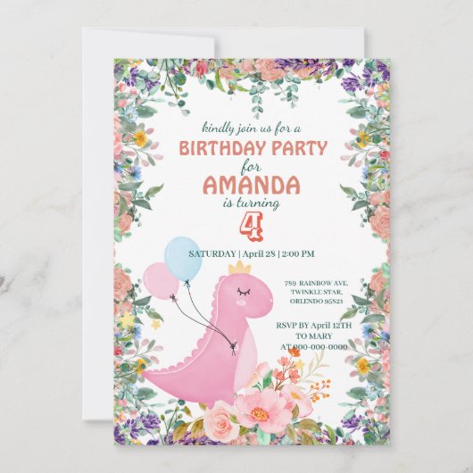 Invitation Boulon de dinosaure mignon anniversaire de enfant (Devant)
