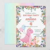 Invitation Boulon de dinosaure mignon anniversaire de enfant (Devant / Derrière)