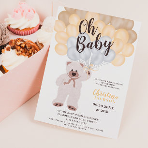 Invitation Boulon jaune mignon ours neutre baby shower neutre