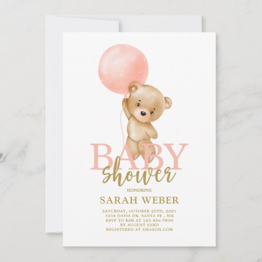 Invitation Boulon mignon fille baby shower (Devant)