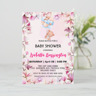 Invitation Boulon rose mignon fleurs baby shower enfants
