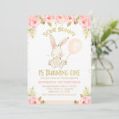 Invitation Boulon rose or floral 1er anniversaire (Debout devant)