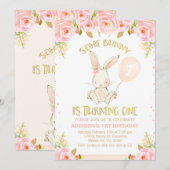 Invitation Boulon rose or floral 1er anniversaire (Devant / Derrière)