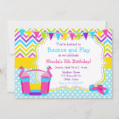 Invitation Bounce House Bouncy Castle Anniversaire rose (Devant)