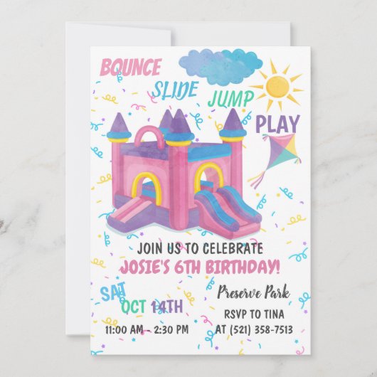 Invitation Bounce House rose (Devant)
