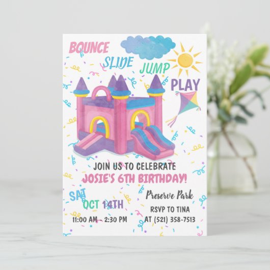 Invitation Bounce House rose (Debout devant)